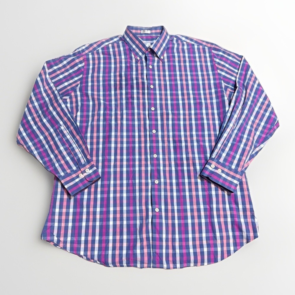 Peter Millar Button Down Shirt Extra Large XL Plaid Cotton Blue Pink Purplee